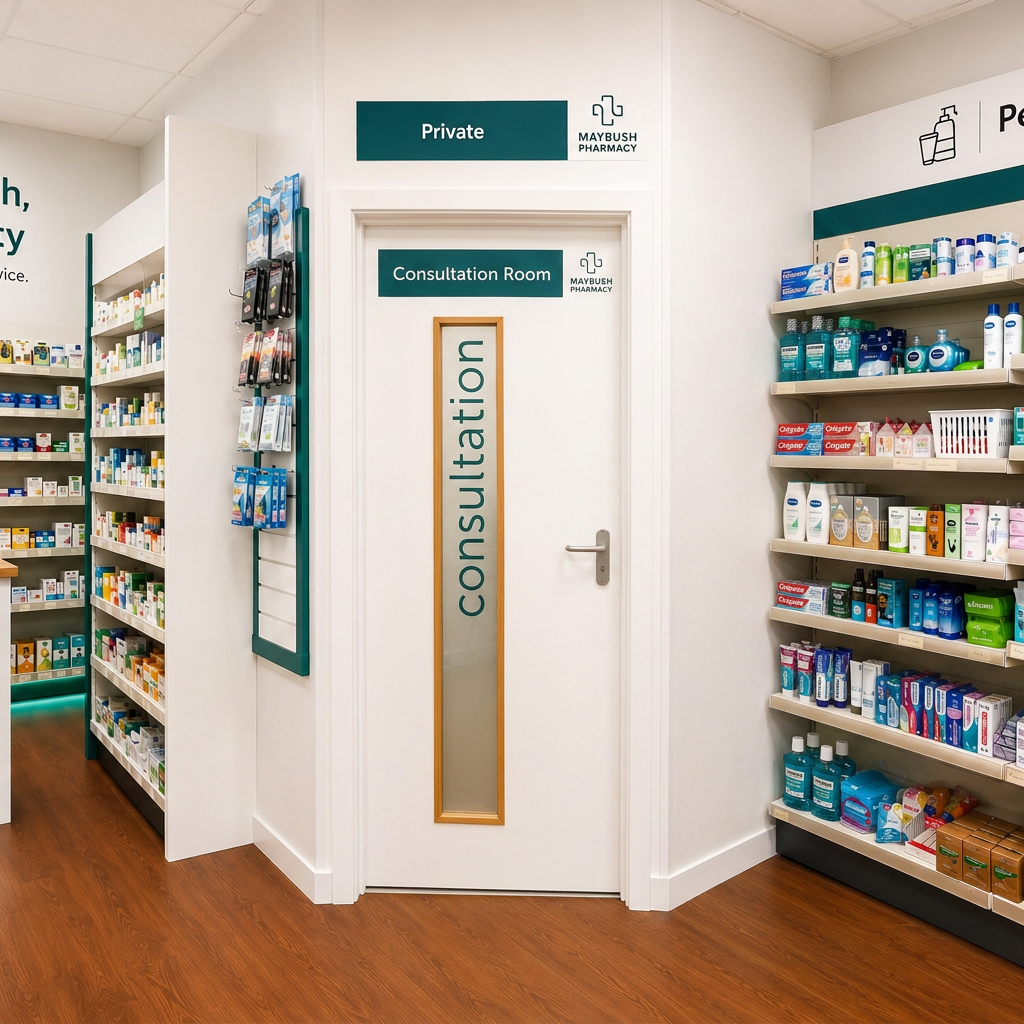 Pharmacy First consultation room at Maybush Pharmacy